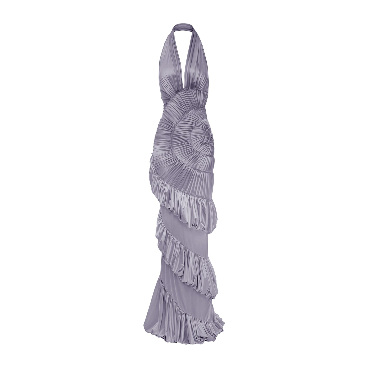Aurea Fırfırlı Halter Maxi Elbise-Mor