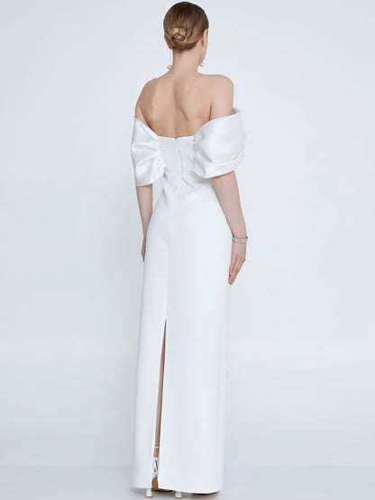 Emly Kristal Taş İşlemeli Maxi Elbise-Beyaz