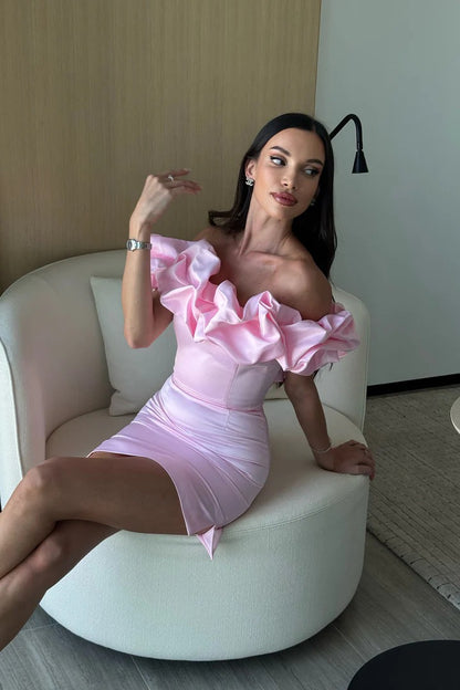 Clary Bodycon Mini Elbise-Pembe