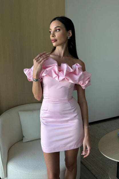 Clary Bodycon Mini Elbise-Pembe