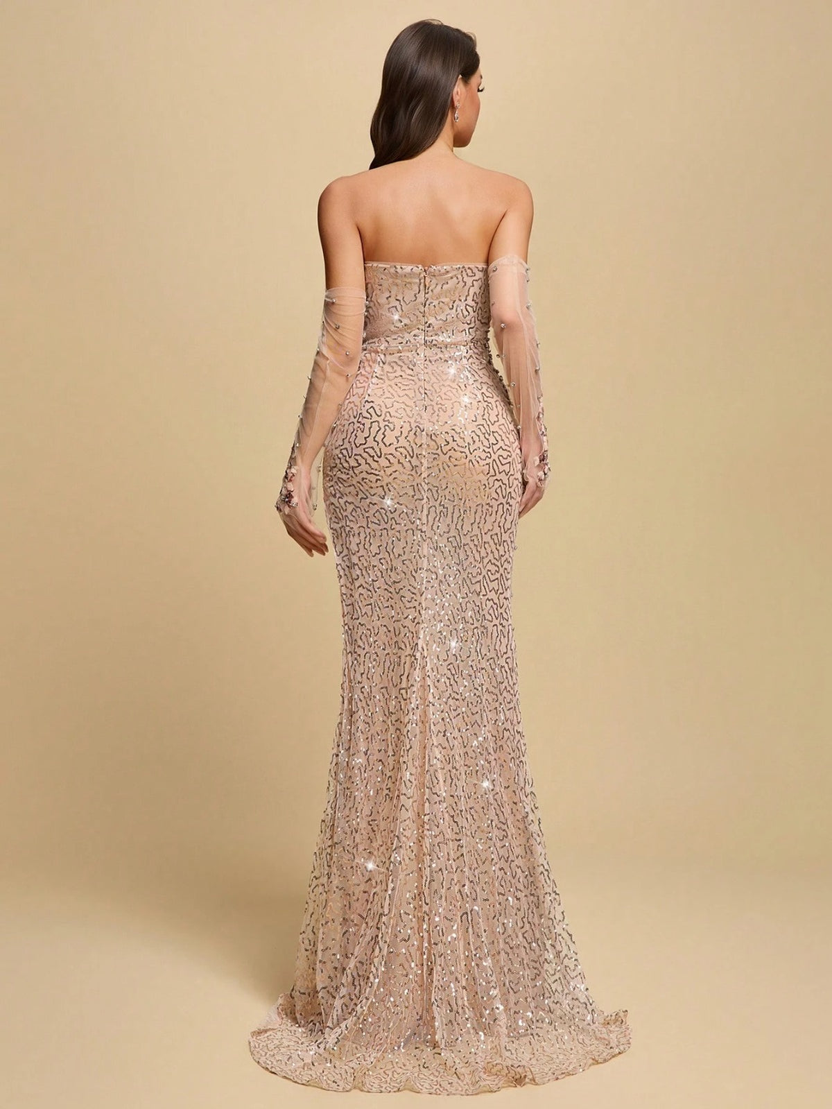 Coralyn Straplez Rhinestone Yırtmaçlı Maksi Elbise