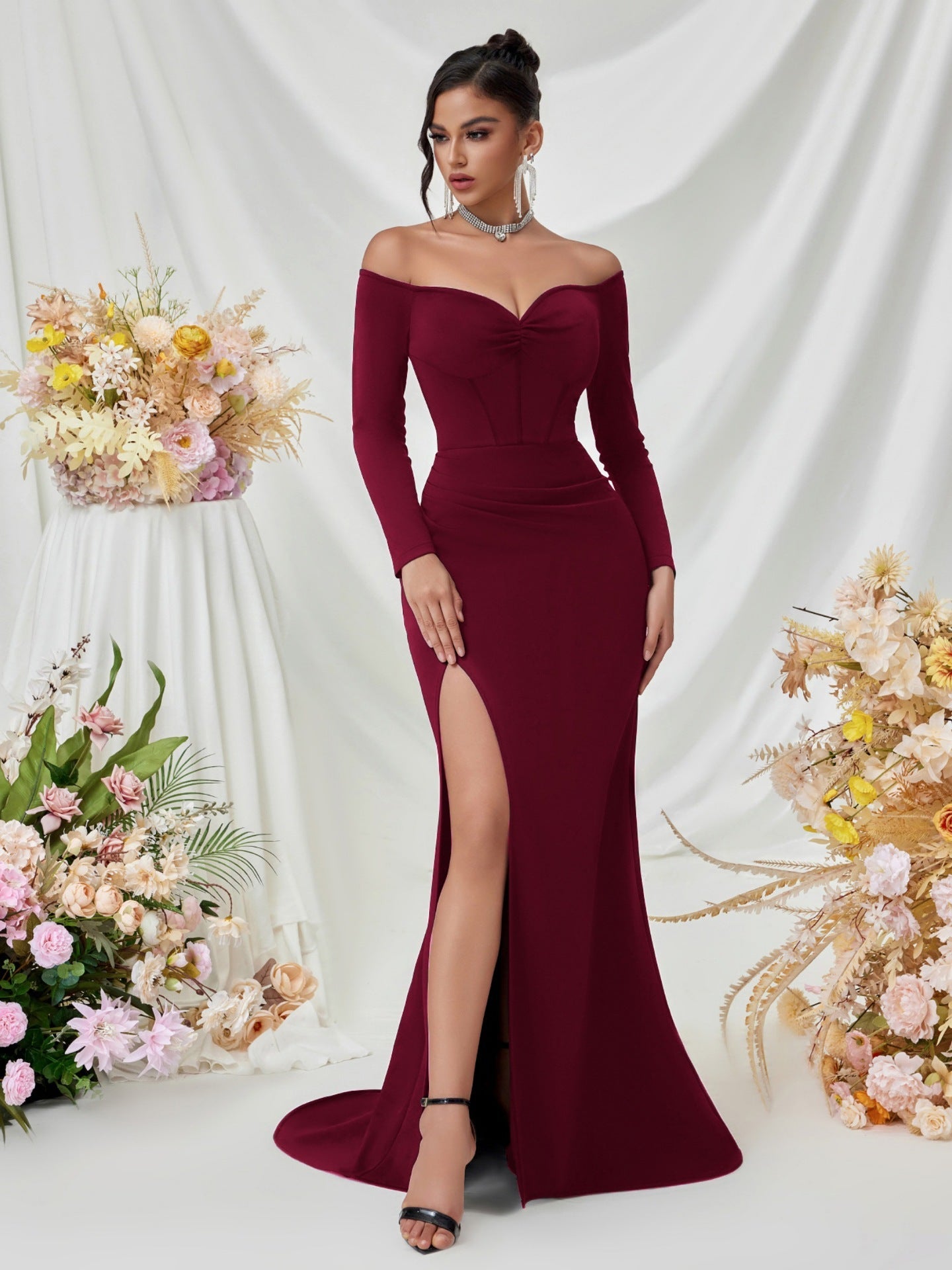 Melisande Omuzsuz Maxi Elbise