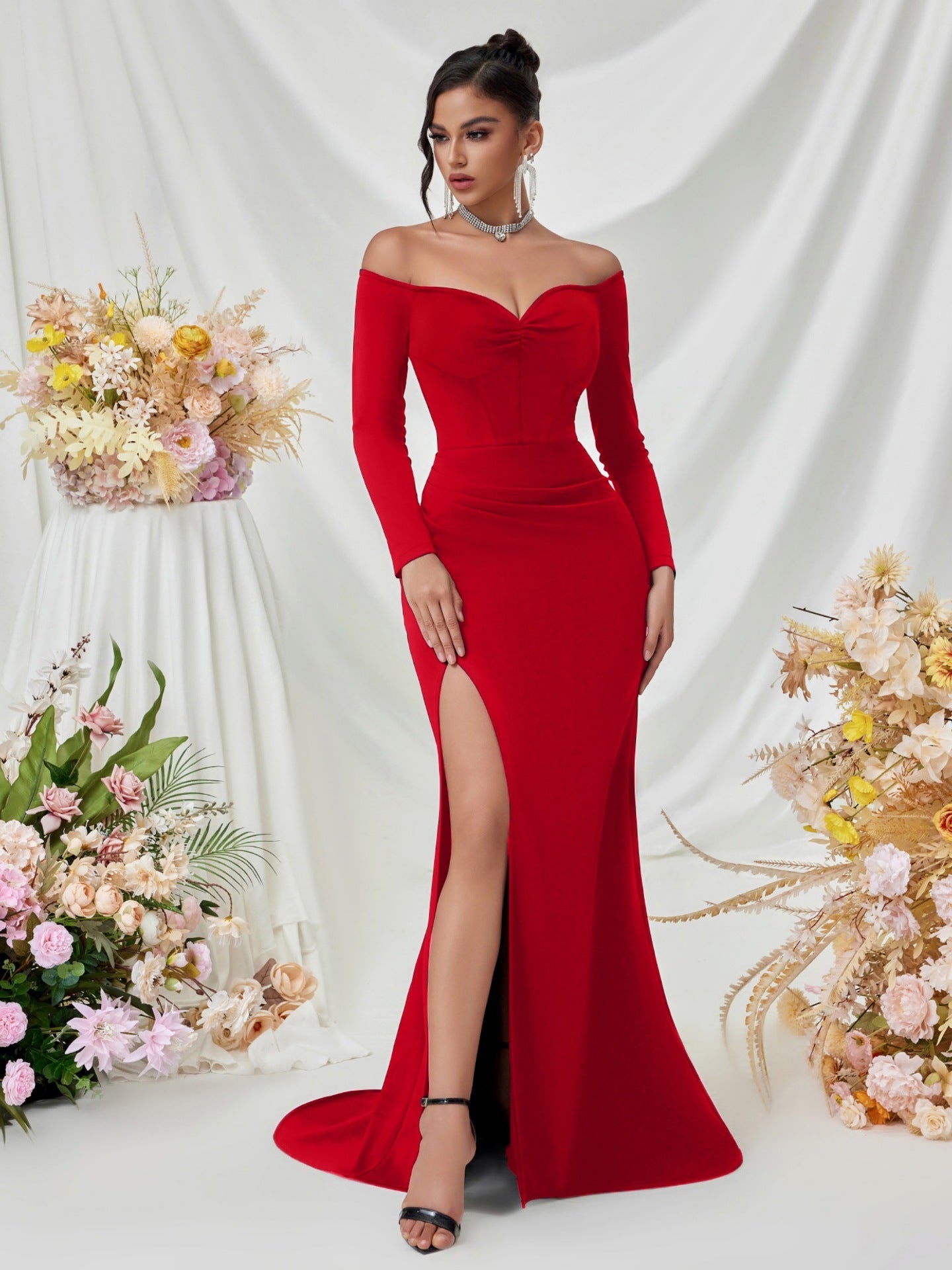 Melisande Omuzsuz Maxi Elbise