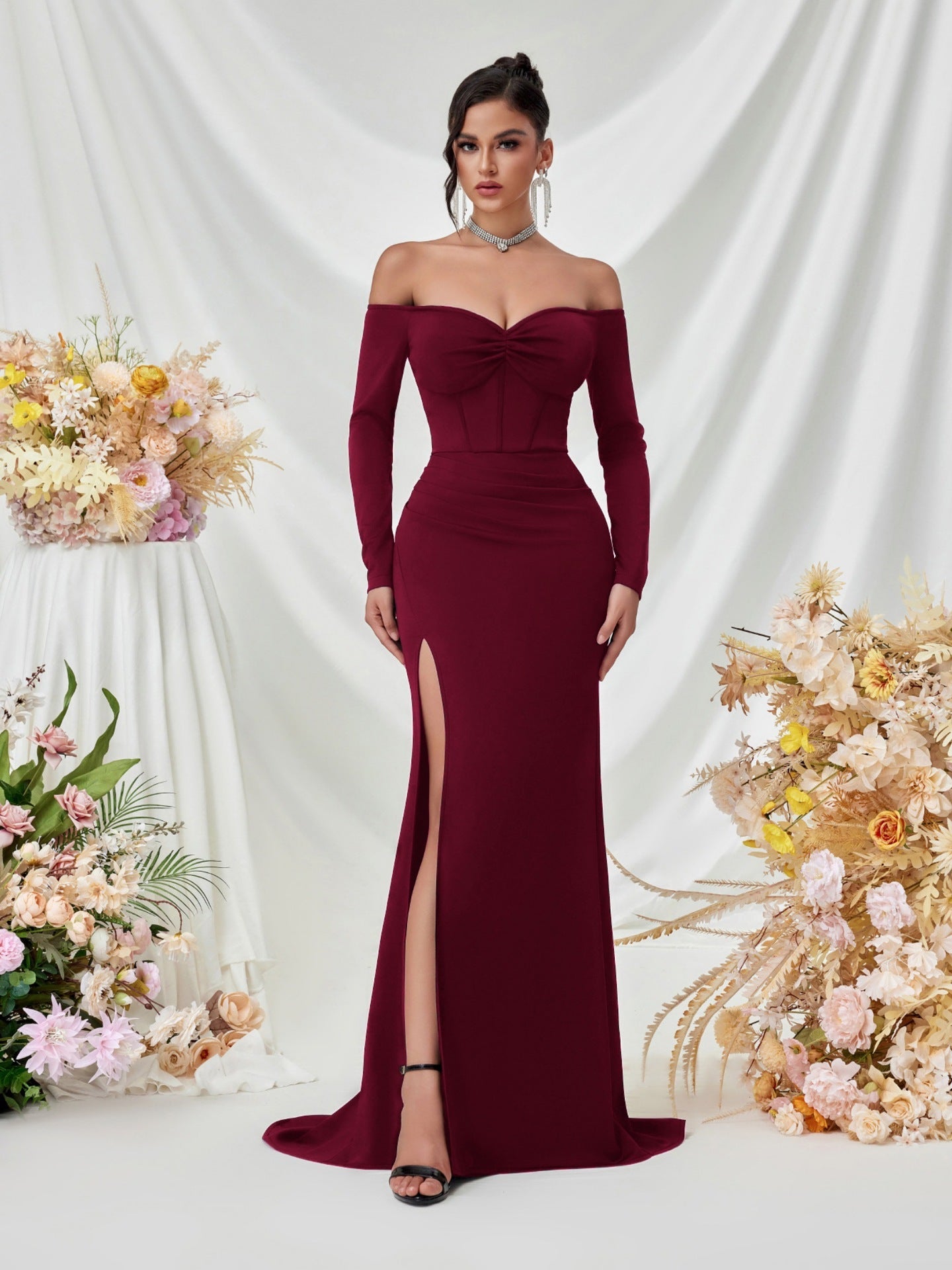 Melisande Omuzsuz Maxi Elbise