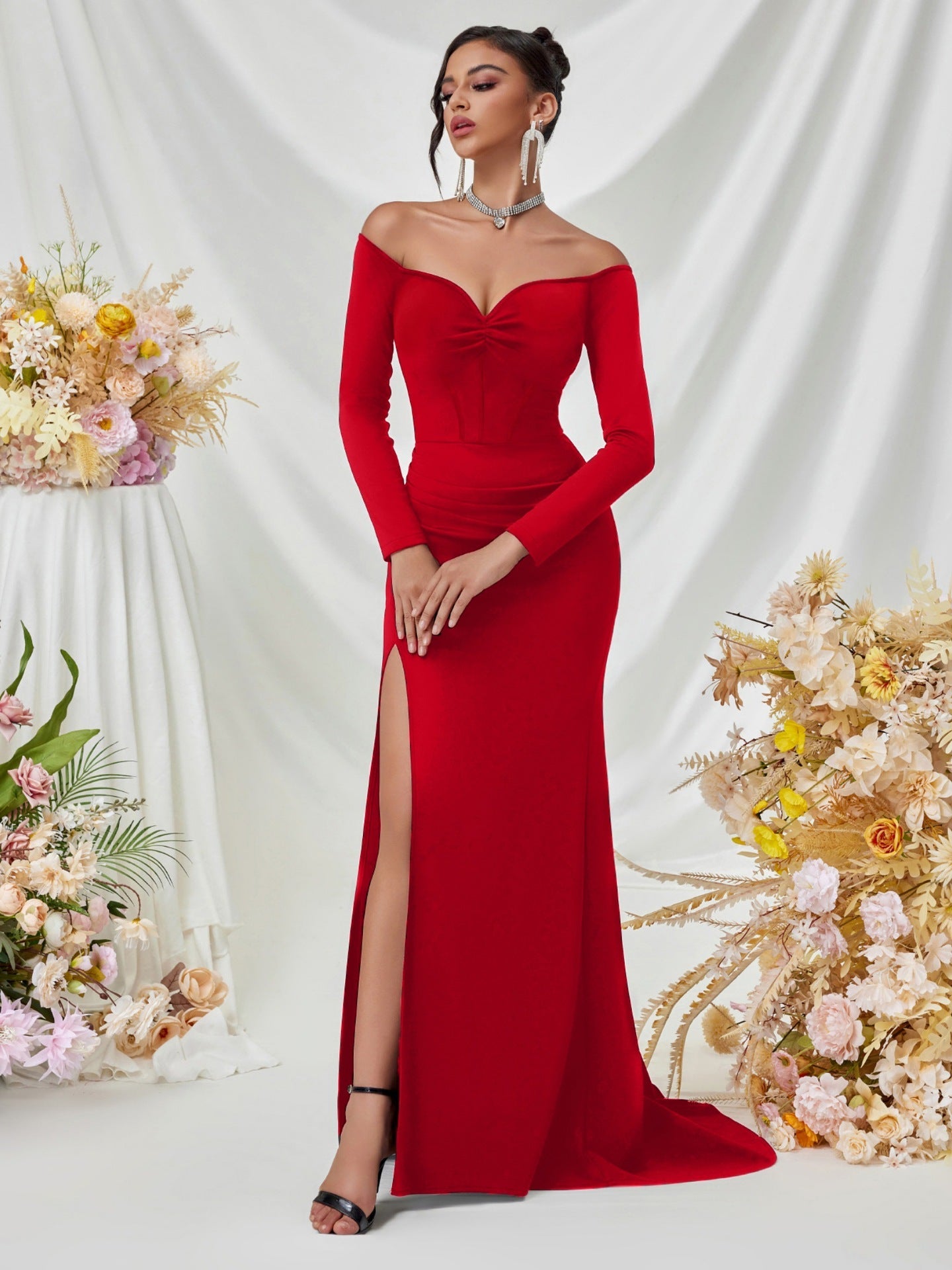 Melisande Omuzsuz Maxi Elbise