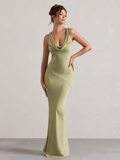 Bellamy Drapeli Yakalı Kolsuz Zarif Maxi Elbise