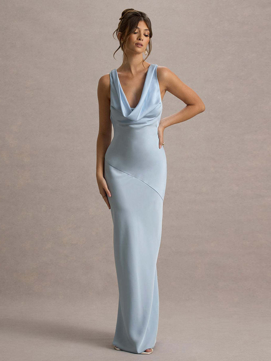 Bellamy Drapeli Yakalı Kolsuz Zarif Maxi Elbise