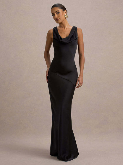 Bellamy Drapeli Yakalı Kolsuz Zarif Maxi Elbise