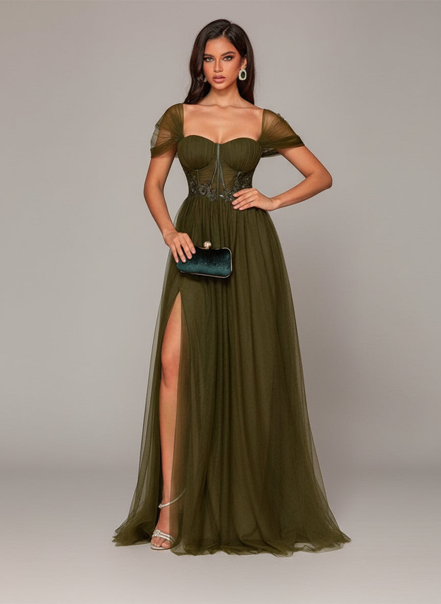 Dov Korse Yırtmaçlı File Maxi Elbise