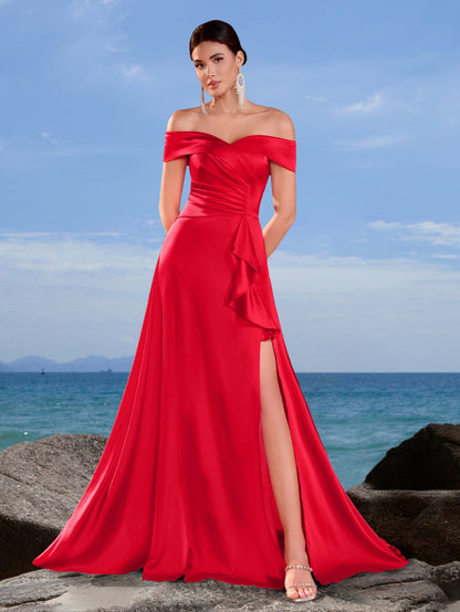 Astrid Saten Dökümlü Fırfırlı Maxi Elbise