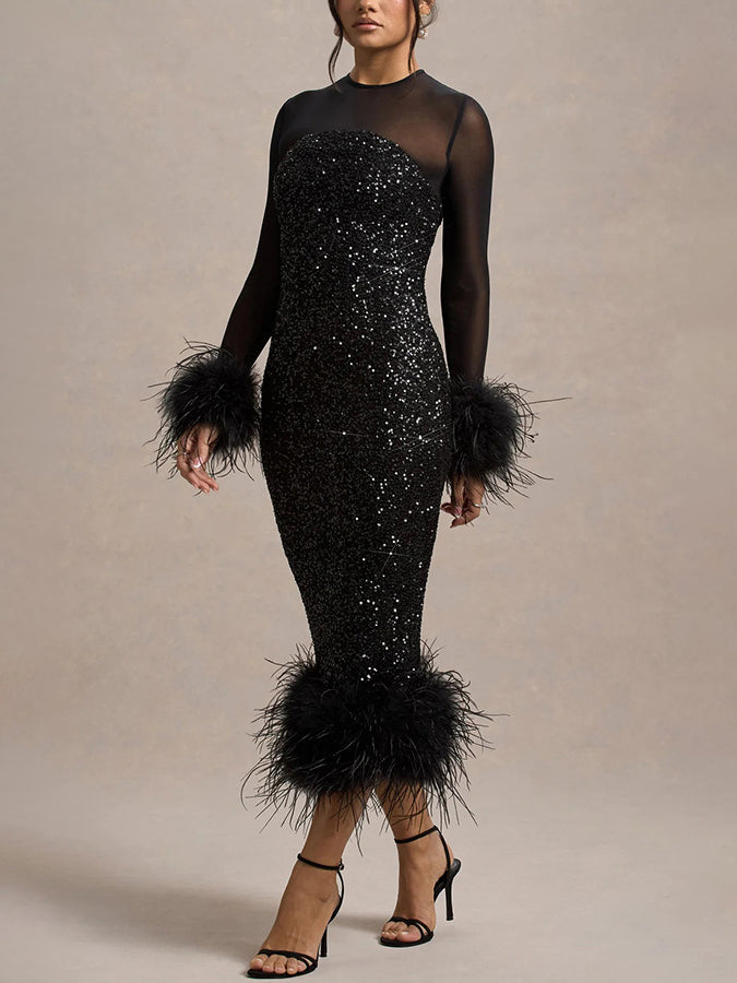 Sukienka Venus Black Feather Bodycon Midi