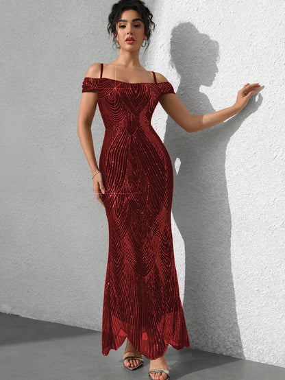 Dionne Sequin Omuzsuz Maxi Elbise