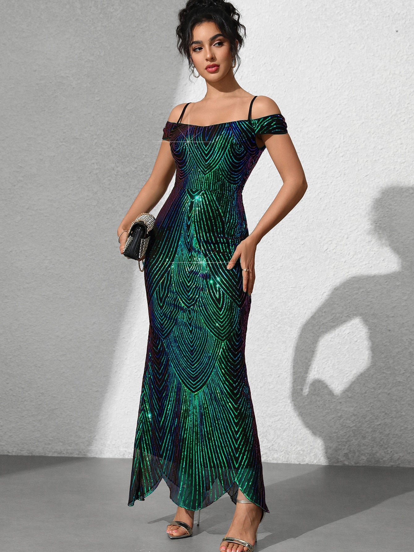 Dionne Sequin Omuzsuz Maxi Elbise