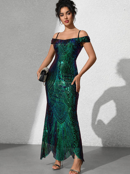 Dionne Sequin Omuzsuz Maxi Elbise