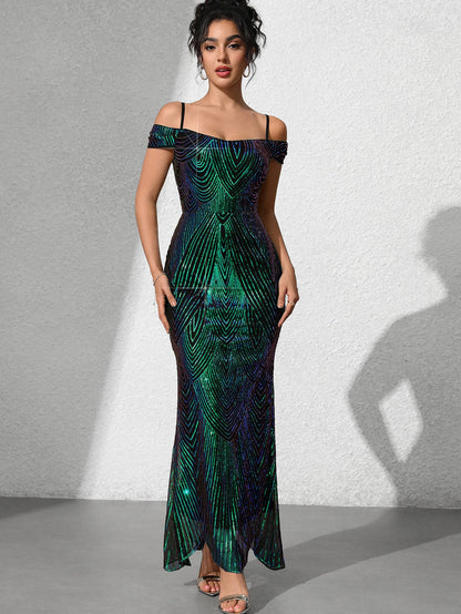 Dionne Sequin Omuzsuz Maxi Elbise