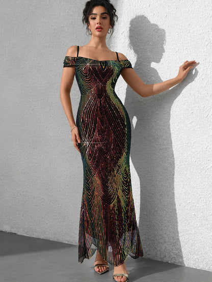 Dionne Sequin Omuzsuz Maxi Elbise