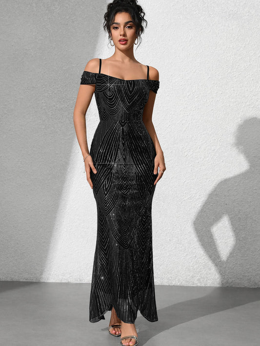 Dionne Sequin Omuzsuz Maxi Elbise