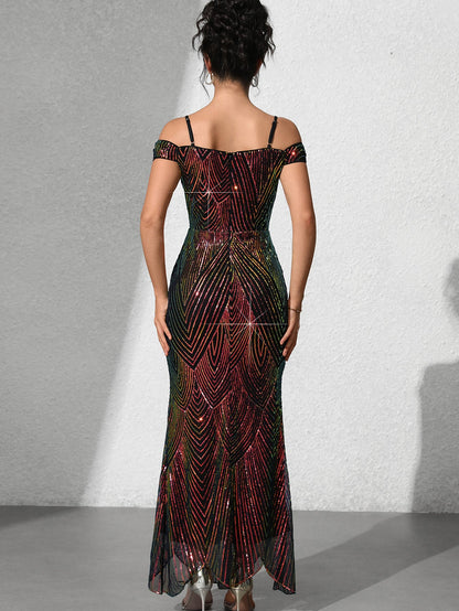 Dionne Sequin Omuzsuz Maxi Elbise