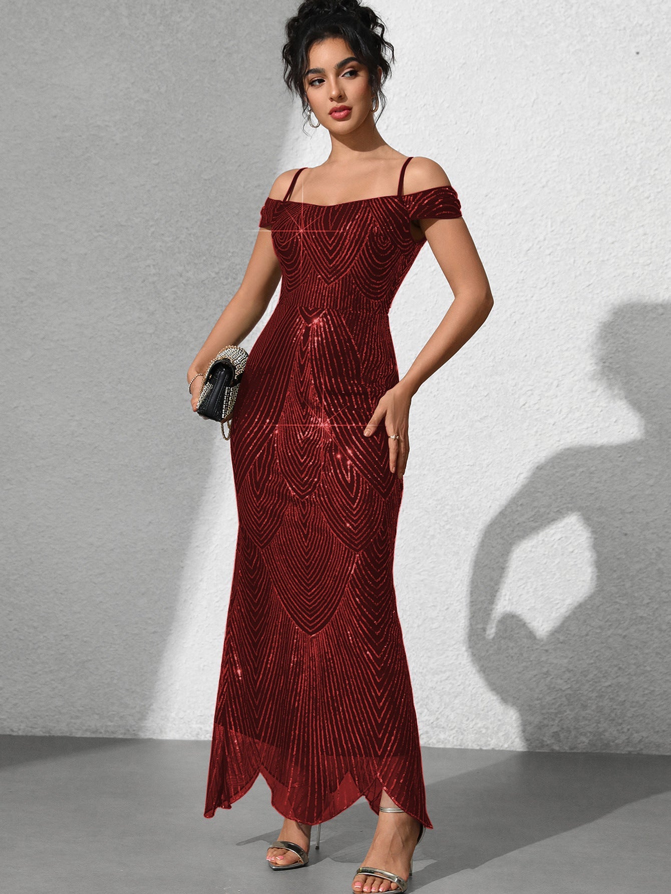 Dionne Sequin Omuzsuz Maxi Elbise