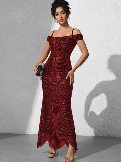 Dionne Sequin Omuzsuz Maxi Elbise