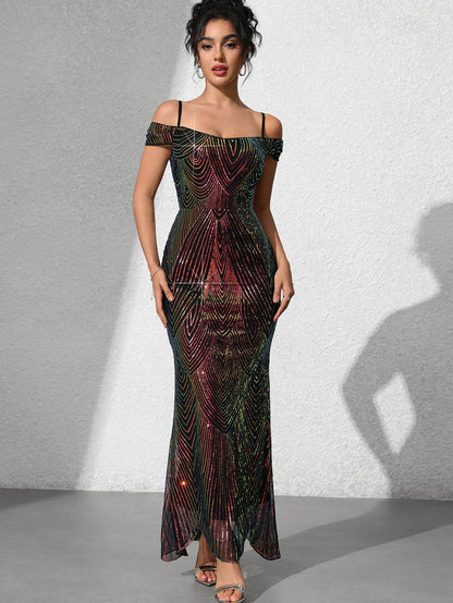 Dionne Sequin Omuzsuz Maxi Elbise