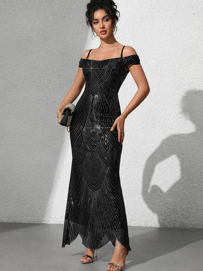 Dionne Sequin Omuzsuz Maxi Elbise