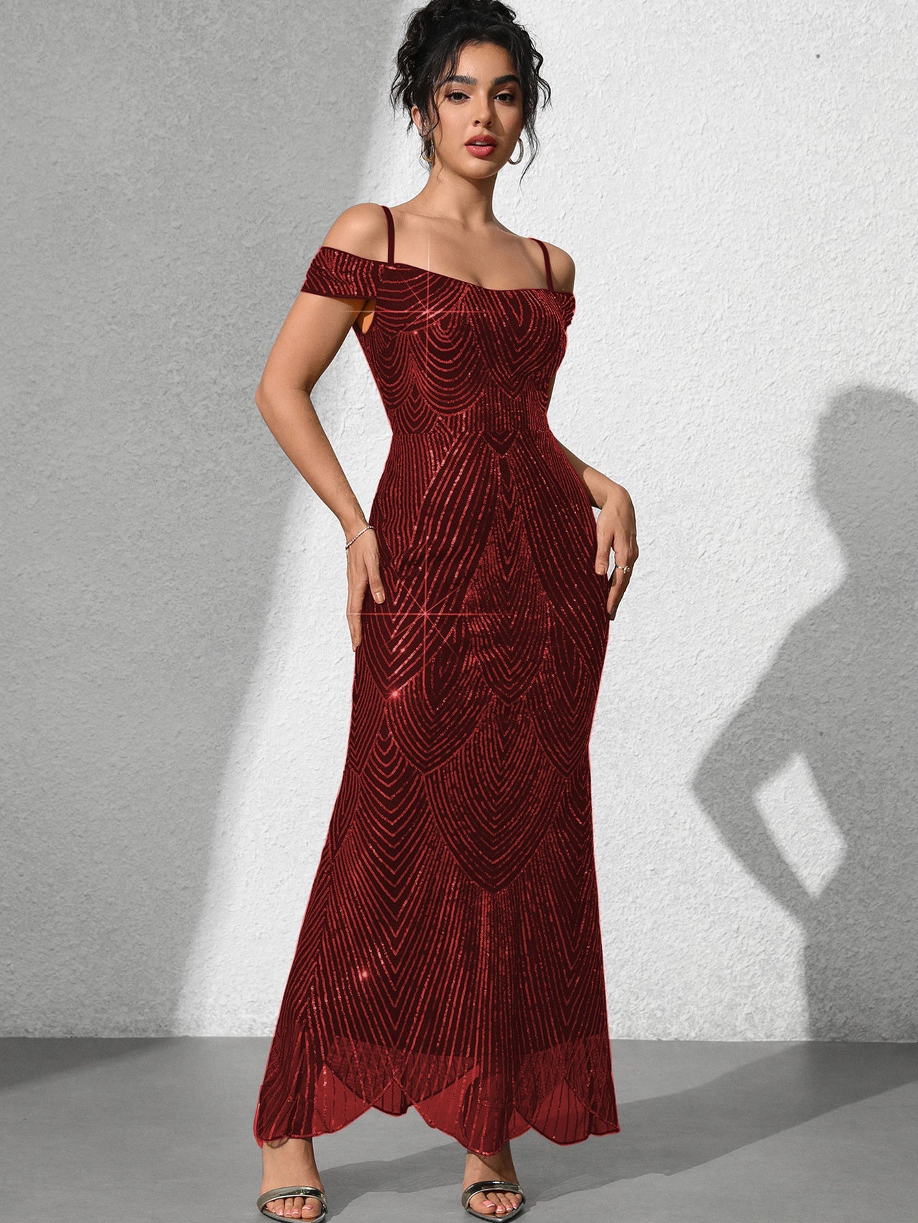 Dionne Sequin Omuzsuz Maxi Elbise