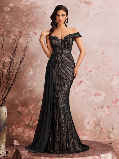 Giselle Payetli Omuzsuz Maxi Elbise