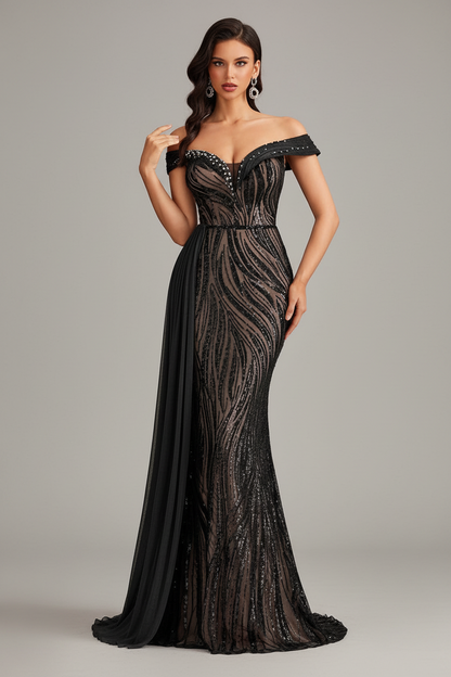 Giselle Payetli Omuzsuz Maxi Elbise