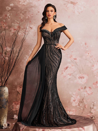 Giselle Payetli Omuzsuz Maxi Elbise