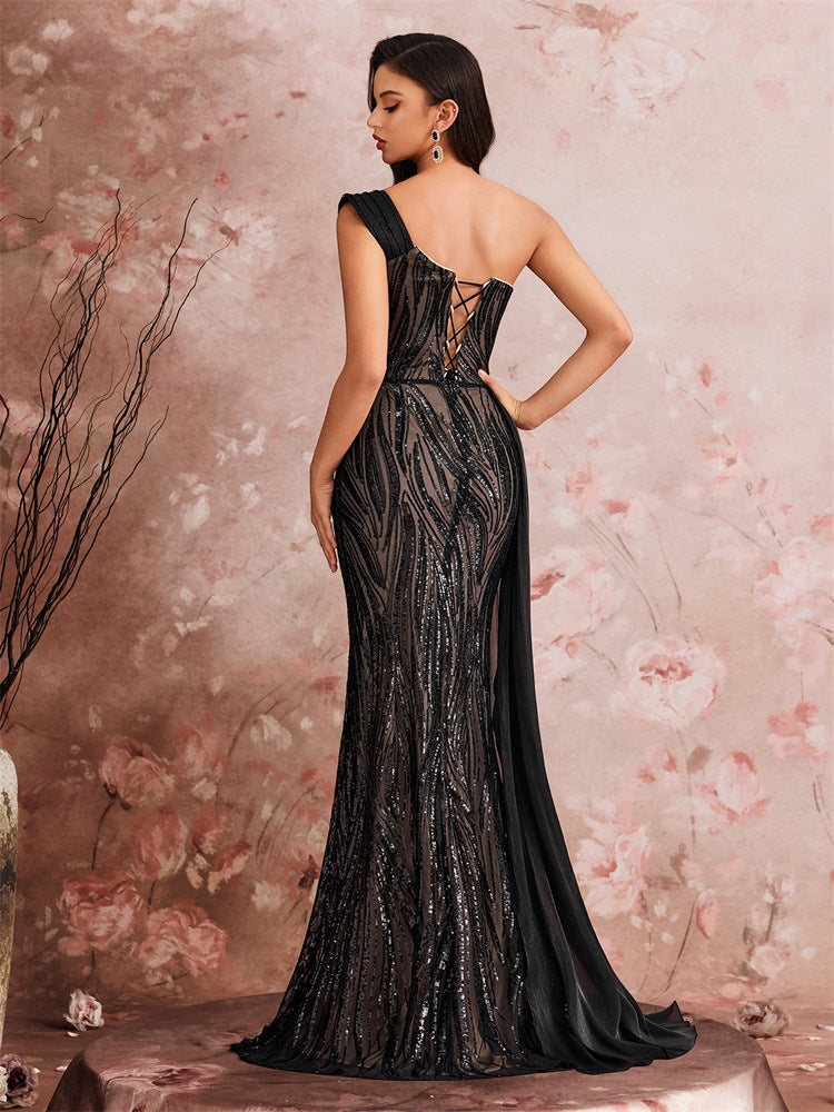 Giselle Payetli Omuzsuz Maxi Elbise