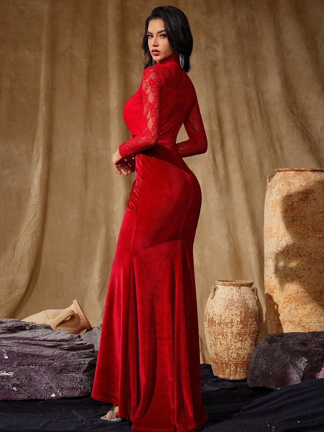 Xylia Kadife Maxi Elbise