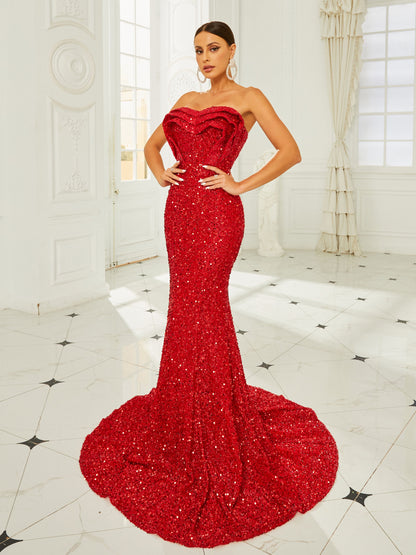 Laleh Straplez Denizkızı Payetli Maxi Elbise