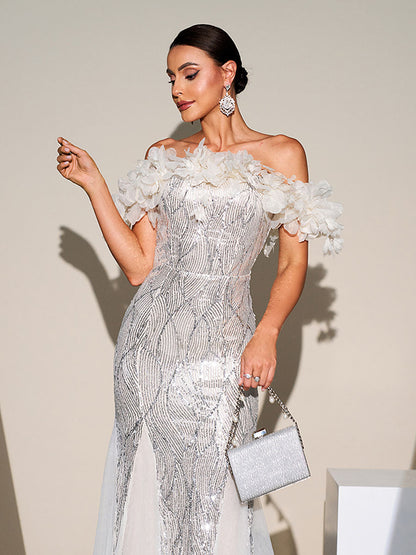 Linnea Omuzları Açık Aplike Maxi Elbise