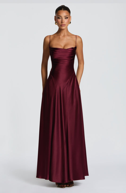 Adelina Maxi Elbise - Kiraz Rengi