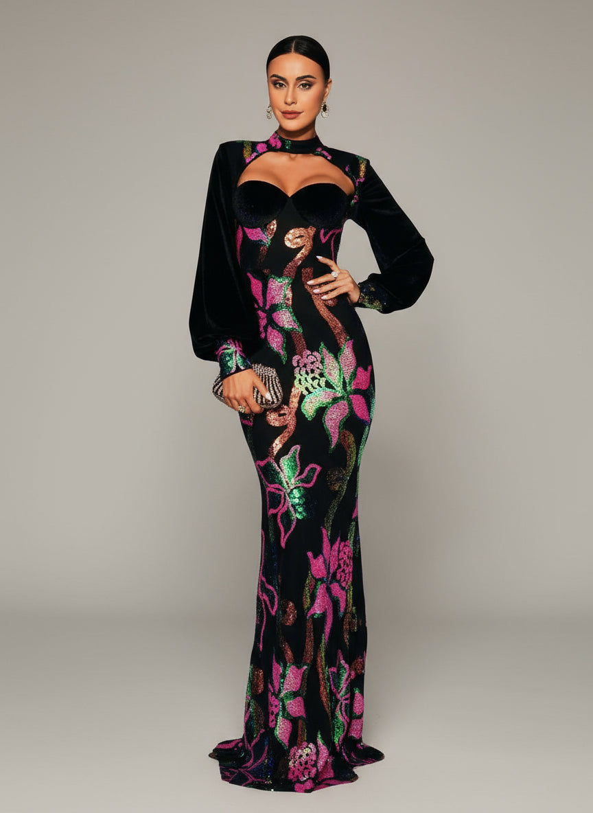 Dilara Kesik Fener Kollu Denizkızı Maxi Elbise