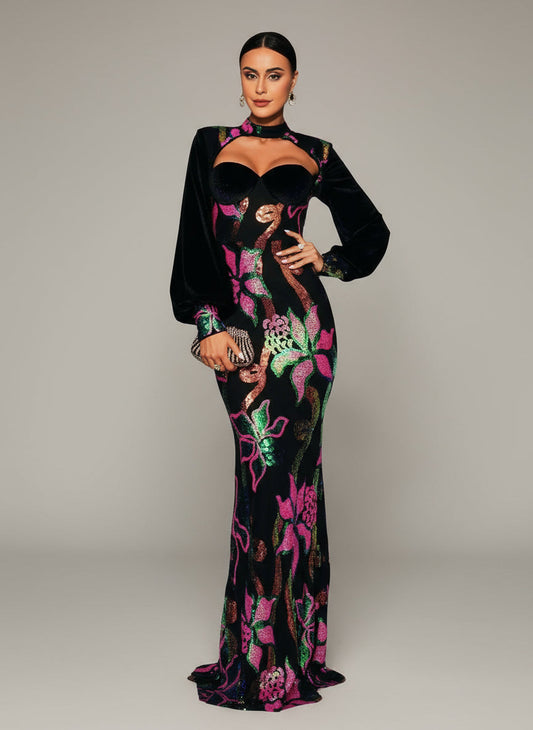 Dilara Kesik Fener Kollu Denizkızı Maxi Elbise