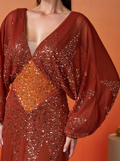 Yasmina Fener Kollu Yırtmaçlı Maxi Elbisesi