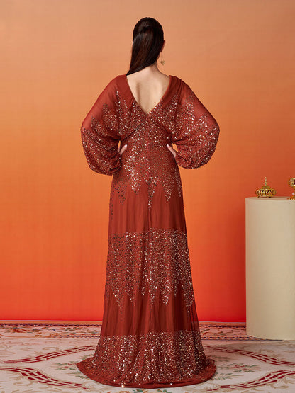 Yasmina Fener Kollu Yırtmaçlı Maxi Elbisesi