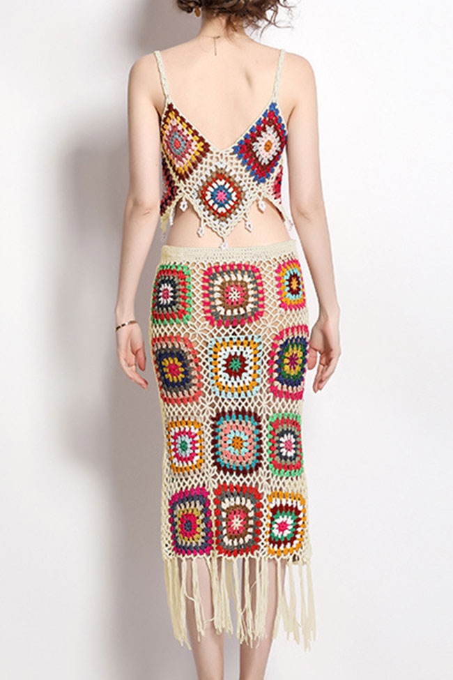 Boho Chic Saçak Granny Kare Kroşe Örgü Pareo