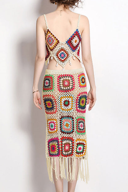 Boho Chic Saçak Granny Kare Kroşe Örgü Pareo