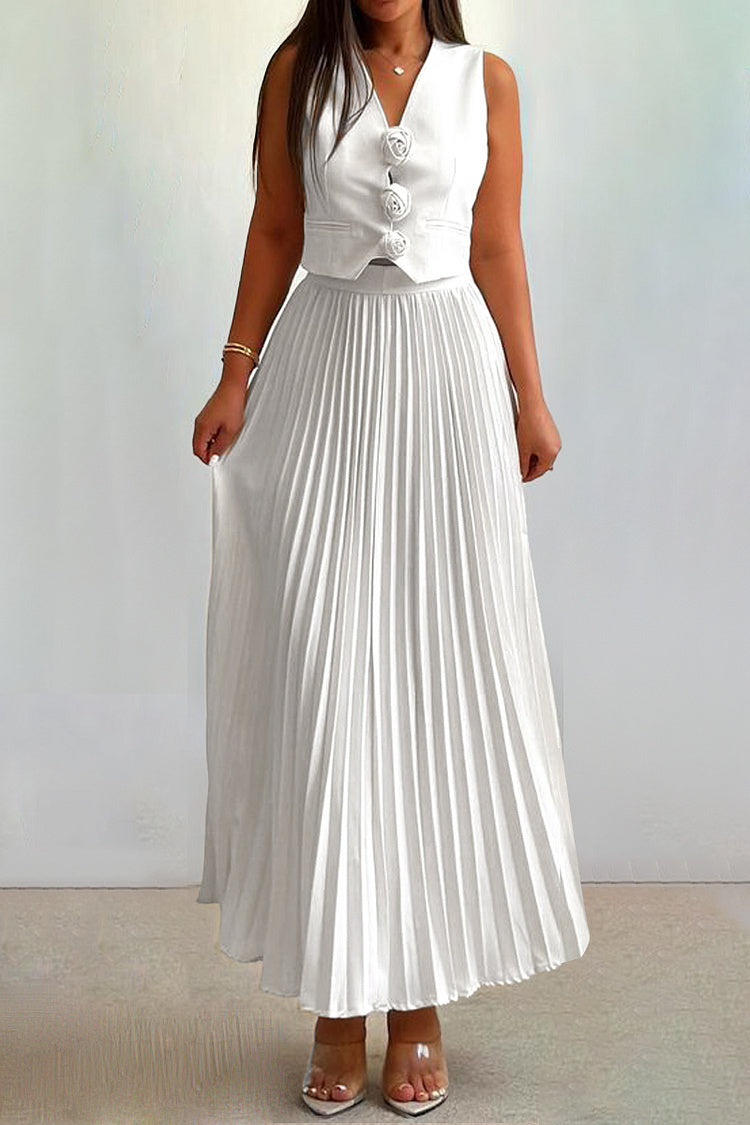 Madeline Rozet Pileli Maxi Etek Takım