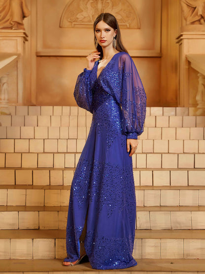 Yasmina Fener Kollu Yırtmaçlı Maxi Elbisesi