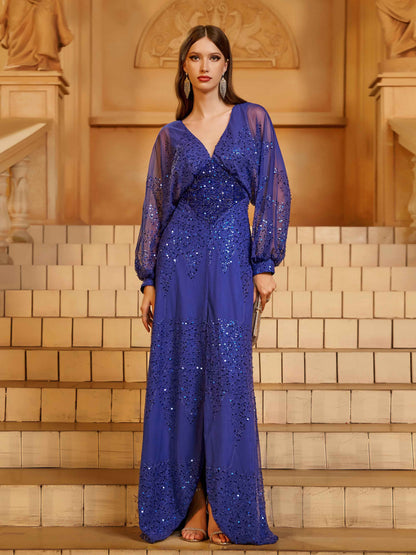 Yasmina Fener Kollu Yırtmaçlı Maxi Elbisesi