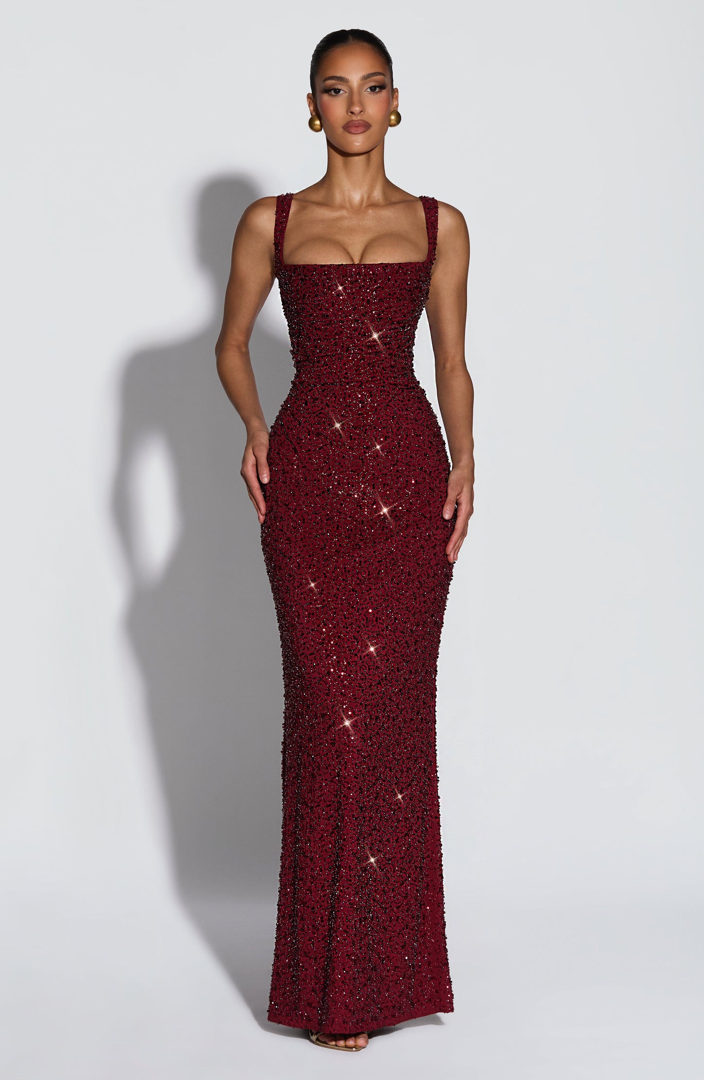 Calanthe Maxi Elbise - Bordo Işıltılı