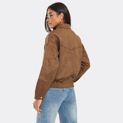 Cep Detaylı Kahverengi Süet Mont