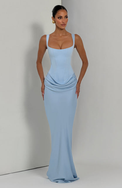 Cornelia Maxi Elbise - Bebek Mavisi