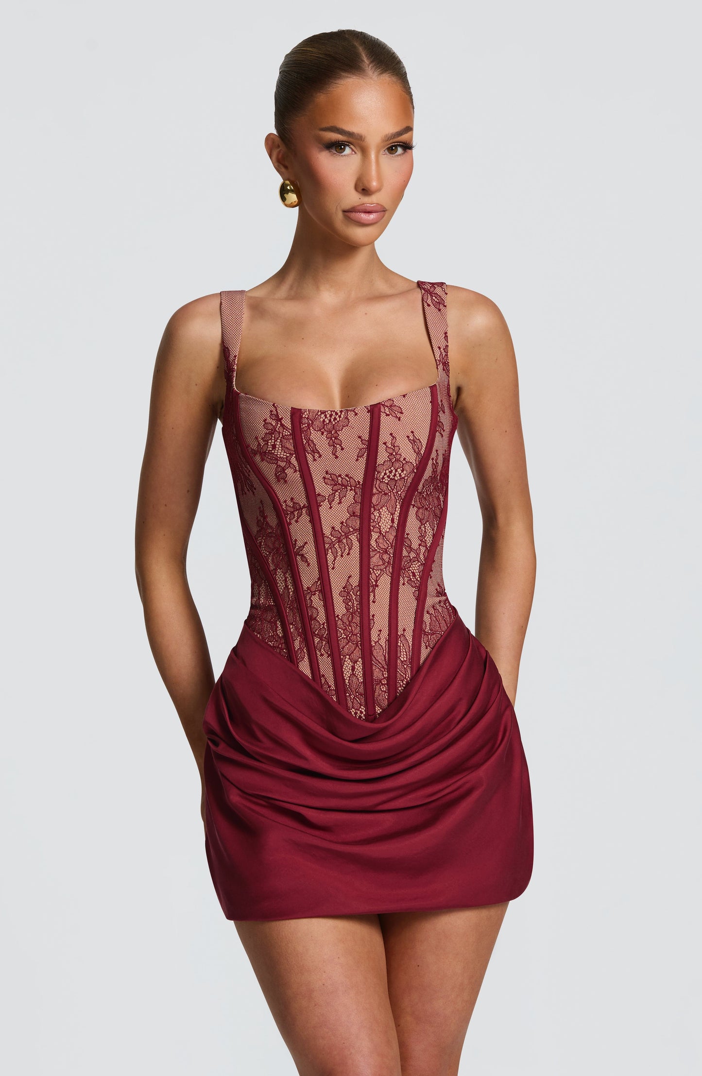 Cornelia Mini Elbise - Bordo Dantel
