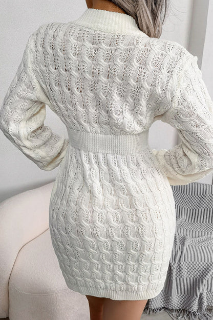 Kışlık Örgü Mini Elbise - Beyaz