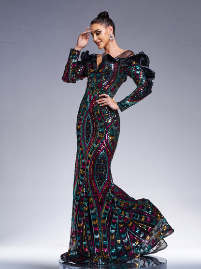 Giada Fırfırlı Denizkızı Maxi Elbise